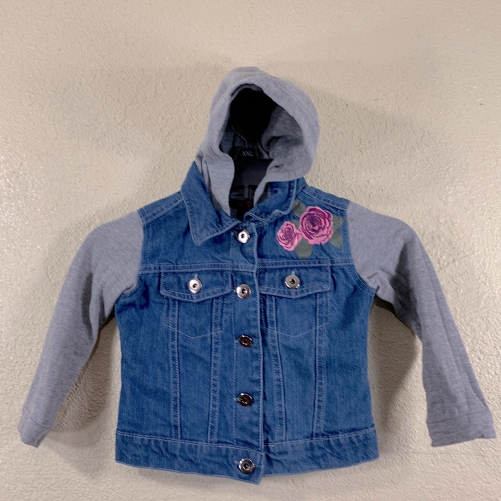 NYC Denim Jean Girls Jacket w/Hoodie Blue M 5/6 Long Sleeve Front Buttons